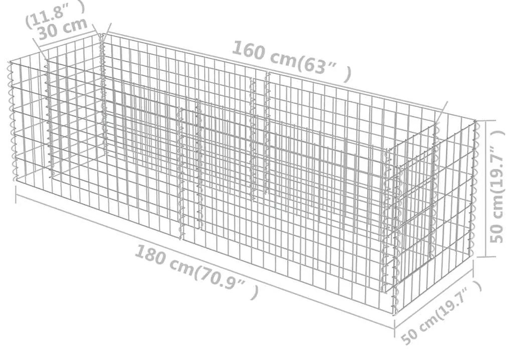 Canteiro elevado/cesto gabião 180x50x50 cm aço galvanizado