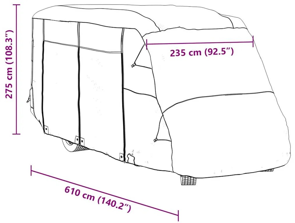 Capas autocaravanas 610x235x275 cm tecido não tecido cinzento