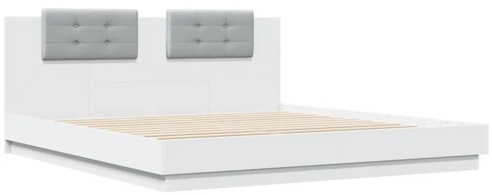 Estrutura de cama com cabeceira e luzes LED 160x200 cm branco