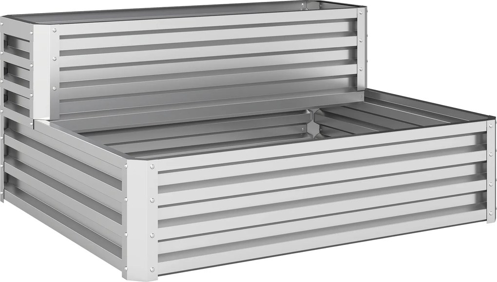 Outsunny Caixa de Cultivo de 2 Níveis em Aço Galvanizado com Design em Escada e Fundo Aberto 120x101x58 cm Prata | Aosom Portugal