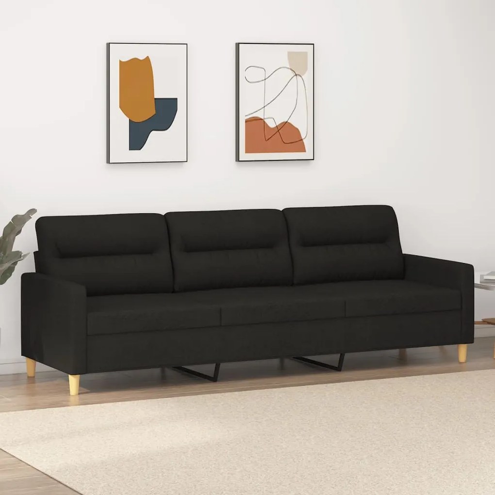 vidaXL Sofá de 3 lugares tecido 210 cm preto