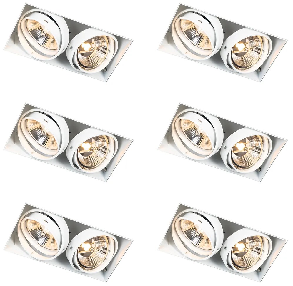 Conjunto de 6 focos embutidos brancos GU10 AR111 sem aro 2-luzes - Oneon