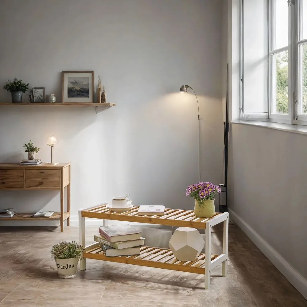 Sapateira em bambu com 2 níveis, 70 x 33 x 26 cm cor natural