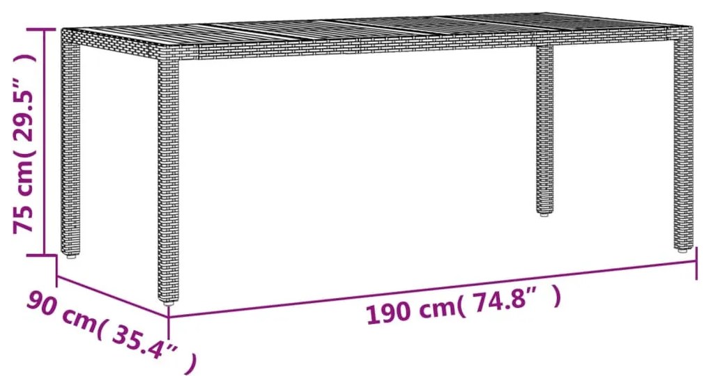Mesa de jardim com tampo de madeira de acácia vime PE cinza