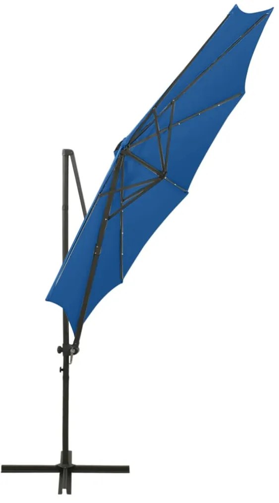 Guarda-sol jardim cantilever poste/luzes LED 300 cm azul-ciano