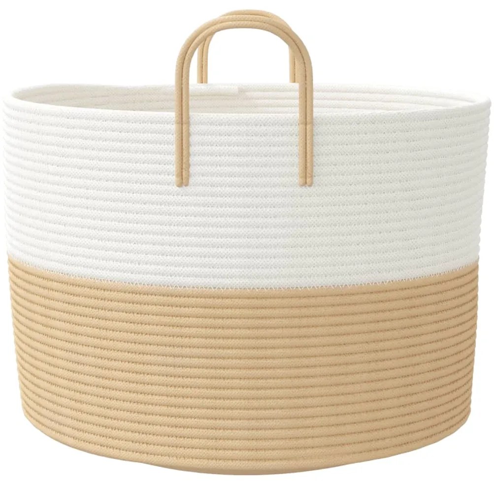 Cesto de arrumação Ø51x33 cm algodão bege e branco