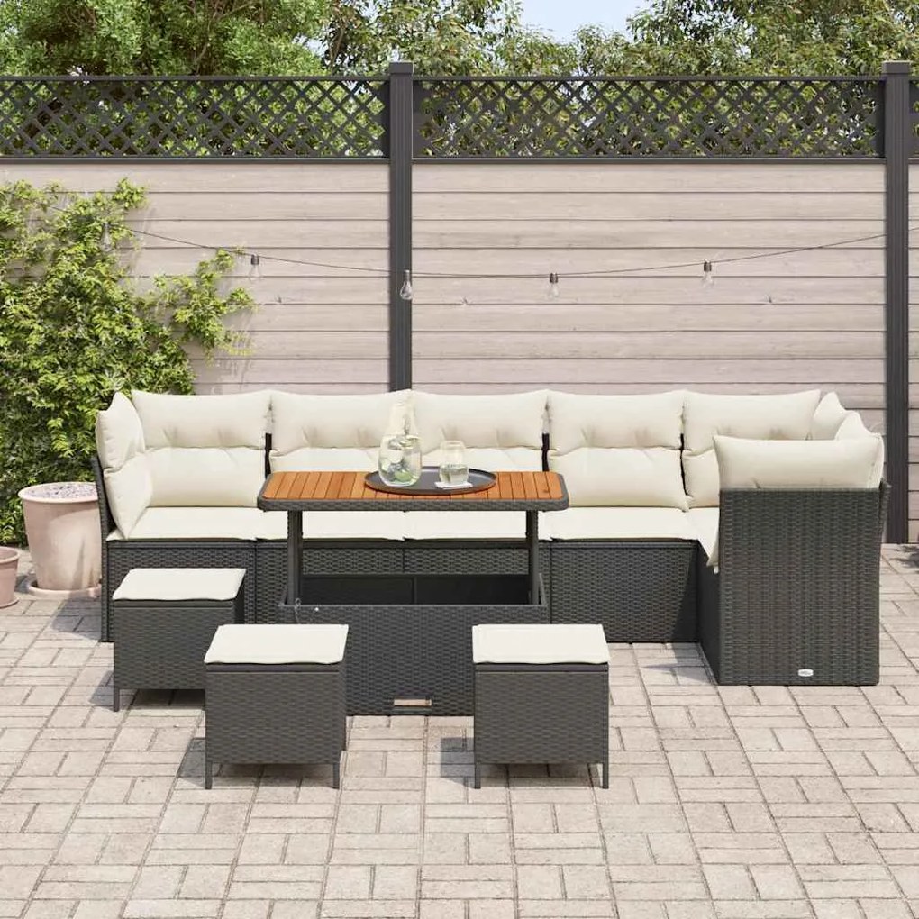 Conjunto de Sofá de Jardim vidaXL de 10 peças com Almofadas Preto Ratt