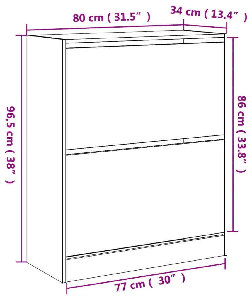 Sapateira 80x34x96,5 cm derivados de madeira branco