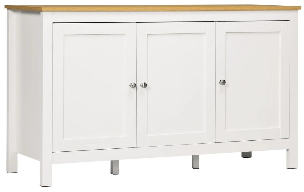 Aparador Sala de Estar com 3 Portas e Prateleiras Ajustáveis Estilo Moderno 120x40x70 cm Branco e Madeira