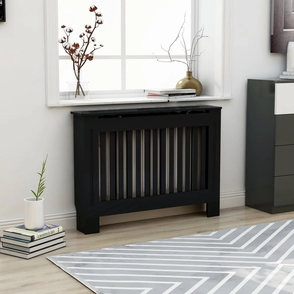 vidaXL Cobertura de radiador 112x19x81,5 cm MDF preto