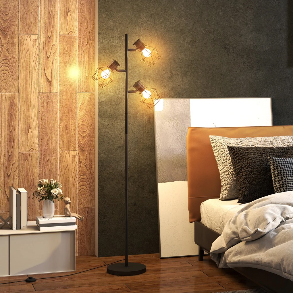 Candeeiro de pé para sala de estar com 3 luzes, compatível com lâmpadas E27 (não incluídas) 41 x 28 x 169 cm, preto
