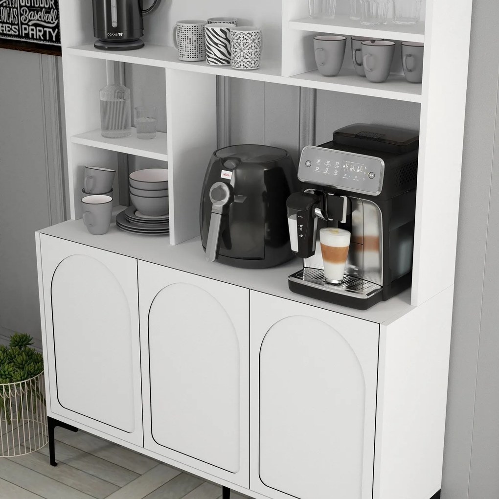 Armário Alto de Cozinha "Coffee" - 200x120x35 cm - Branco e Preto - De