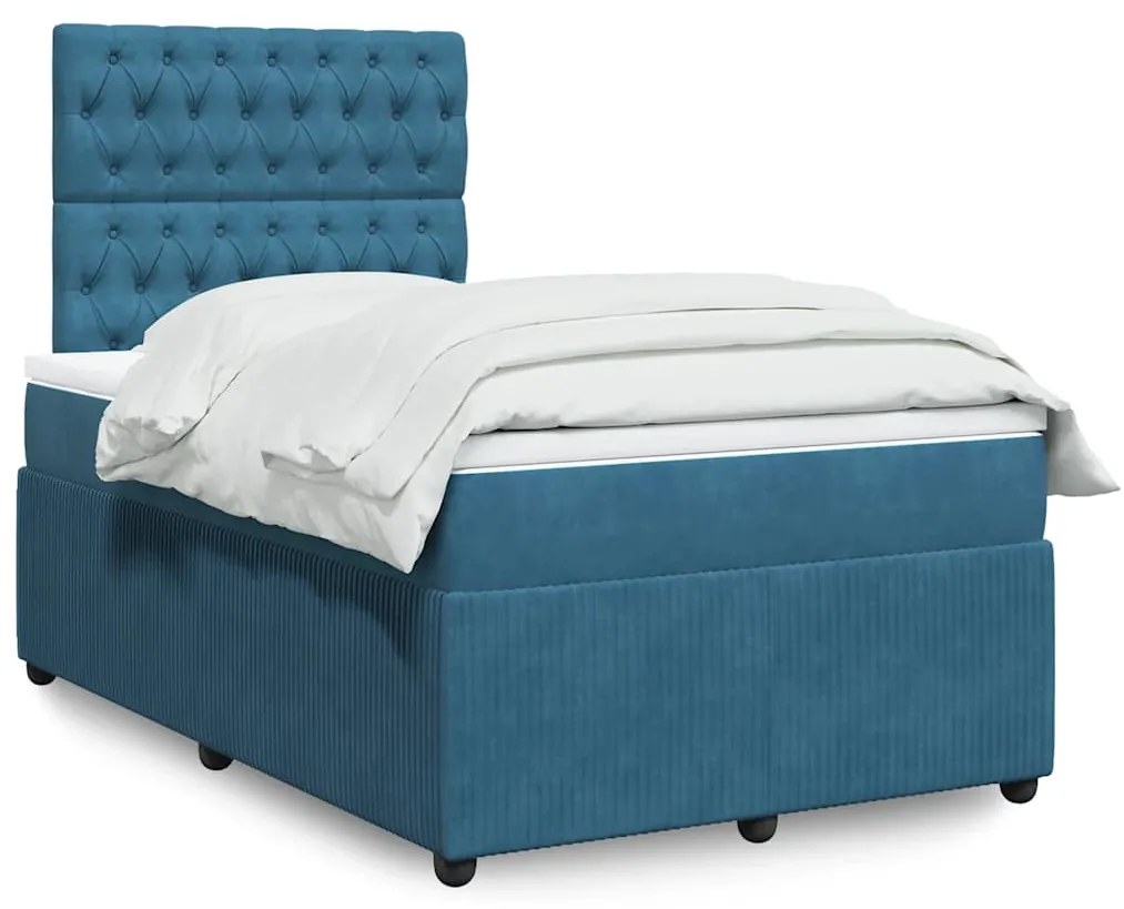 Cama boxspring com colchão 120x190 cm veludo azul
