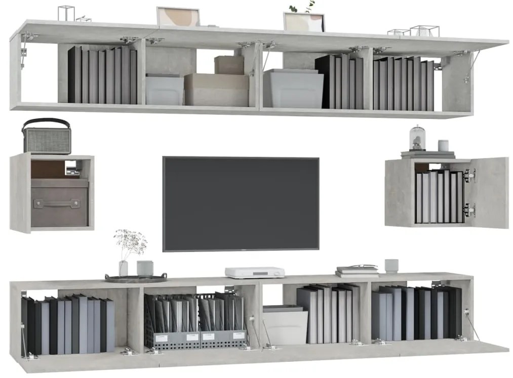 Conjunto móveis de TV 6 pcs madeira processada cinzento cimento