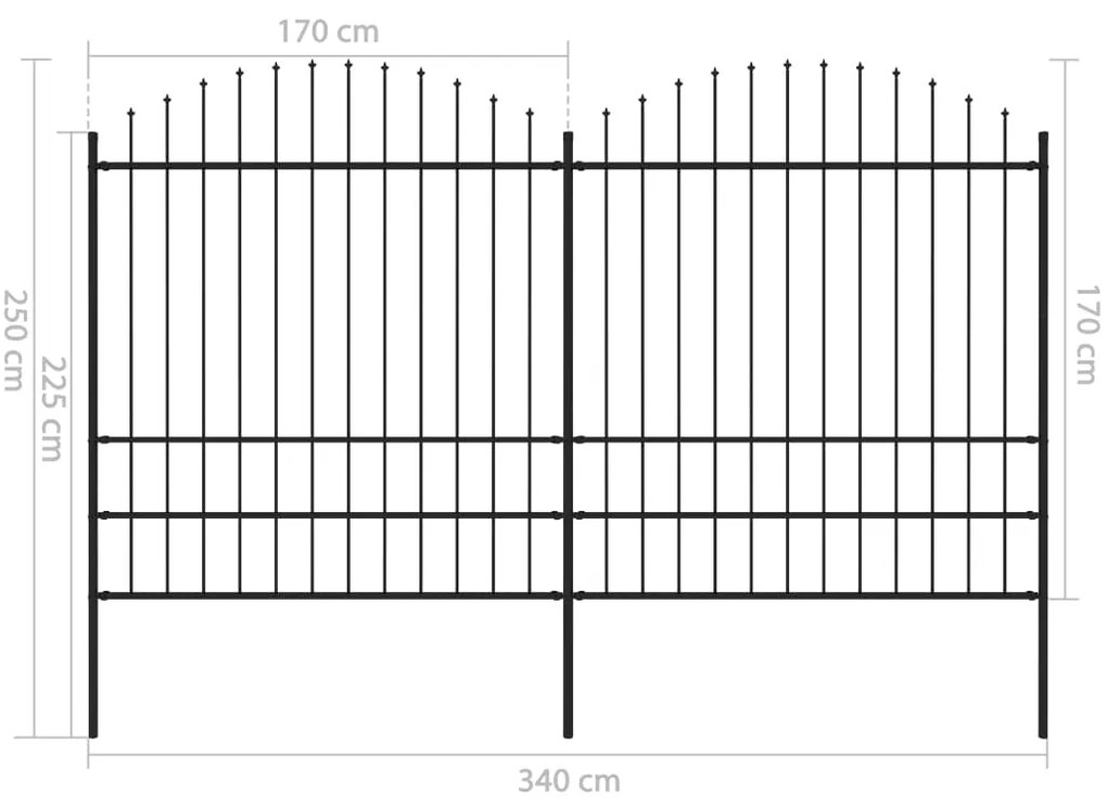 Cerca de jardim com topo em lanças (1,75-2)x3,4 m aço preto