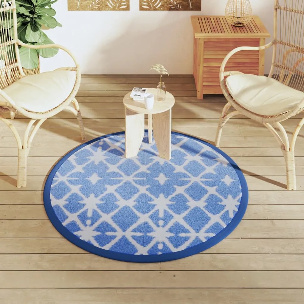 Tapete de exterior Ø120 cm ARAKIL PP azul e branco