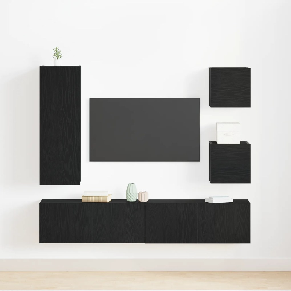 Conjunto de Armário de TV vidaXL 6 Peças Carvalho Preto Madeira Deriva