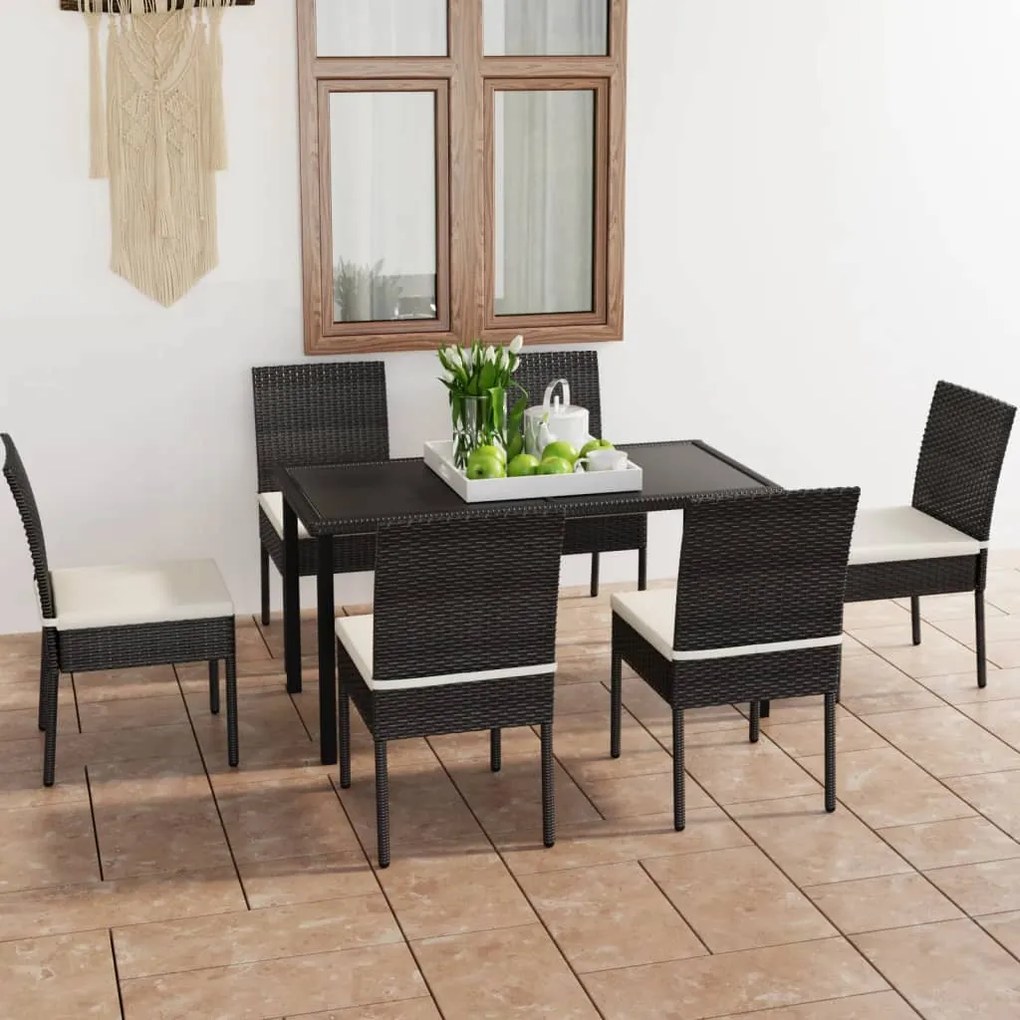 vidaXL 7 pcs conjunto de jantar para jardim vime PE preto