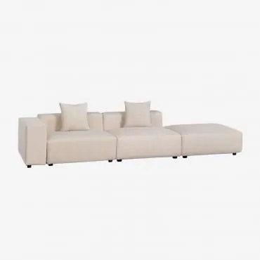 Sofá Modular De Canto Esquerdo De 2 Peças Com Braço Baixo E Puff ↔︎345 Cm Bruna Bombazina Crema Linho - Sklum