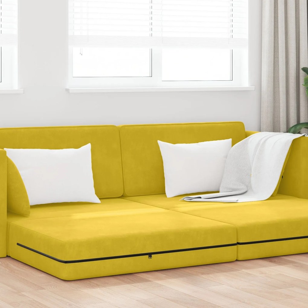 Sofá-Cama de Chão 2 em 1 Amarelo 213x144x60 cm Veludo