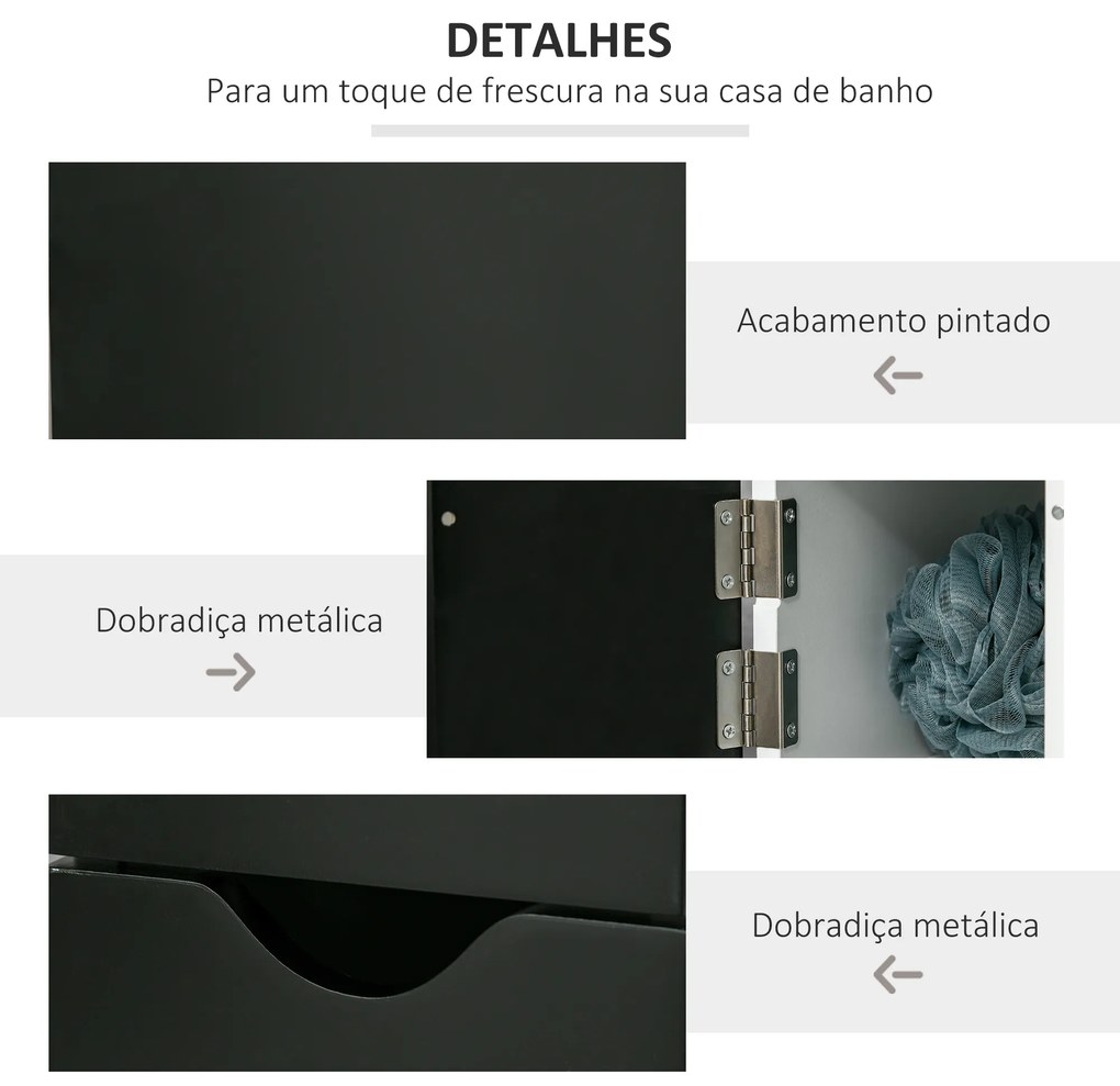 kleankin Armário Casa de Banho com 2 Portas e 2 Prateleiras Abertas Coluna Auxiliar para Casa de Banho Sala de Estar Dormitório Estilo Moderno 15,2x29,8x118cm Branco e Preto