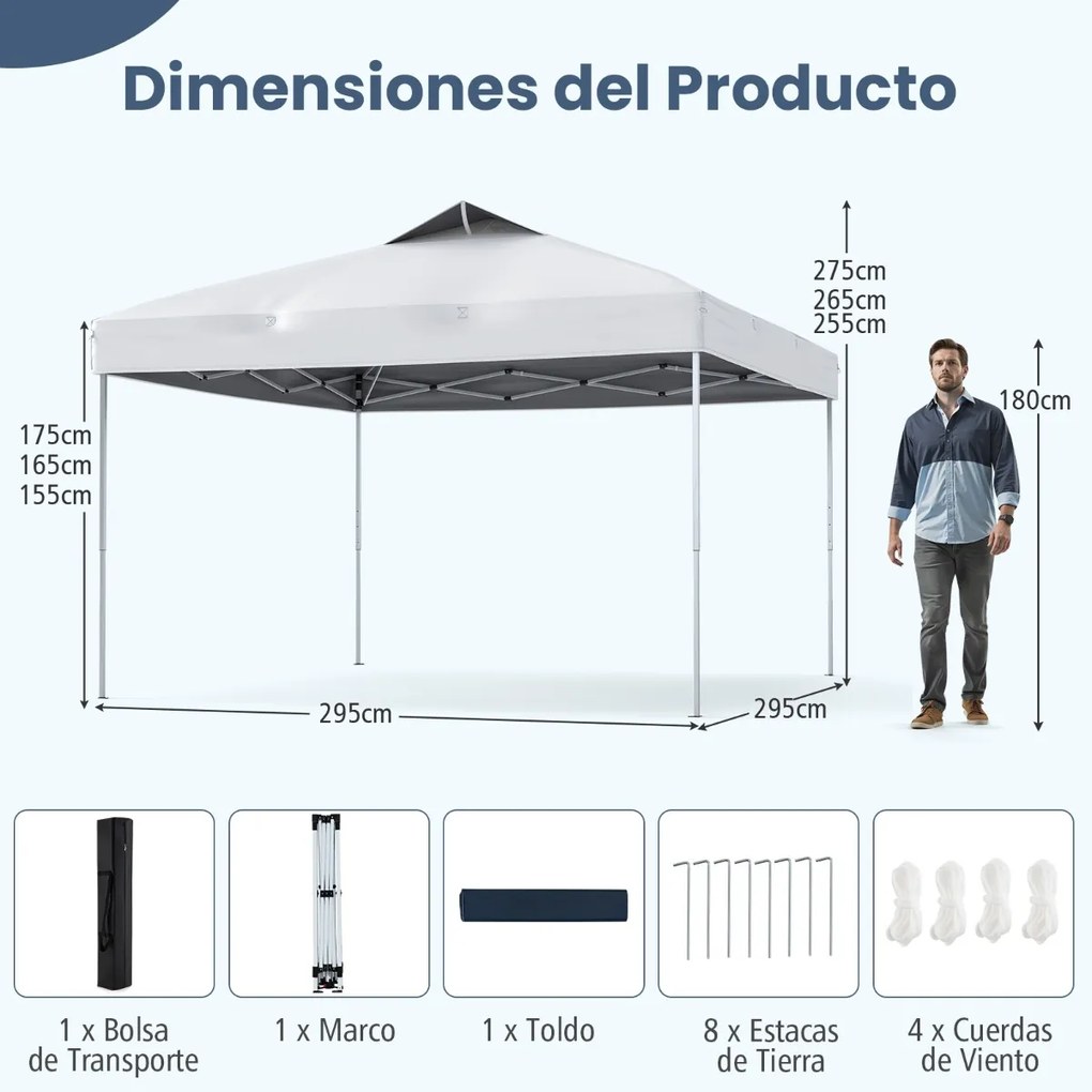 Tenda dobrável 295 x 295 cm para jardim, feiras, eventos com bolsa de transporte teto ventilado branca