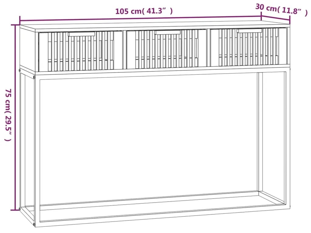 Mesa consola 105x30x75 cm derivados de madeira e ferro branco