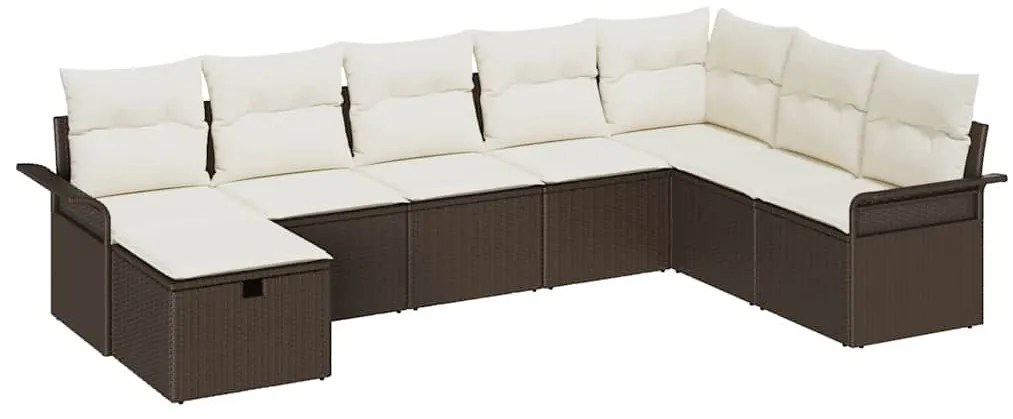 Conjunto de Sofá de Jardim de 8 Peças com Almofadas Castanho de Vime P