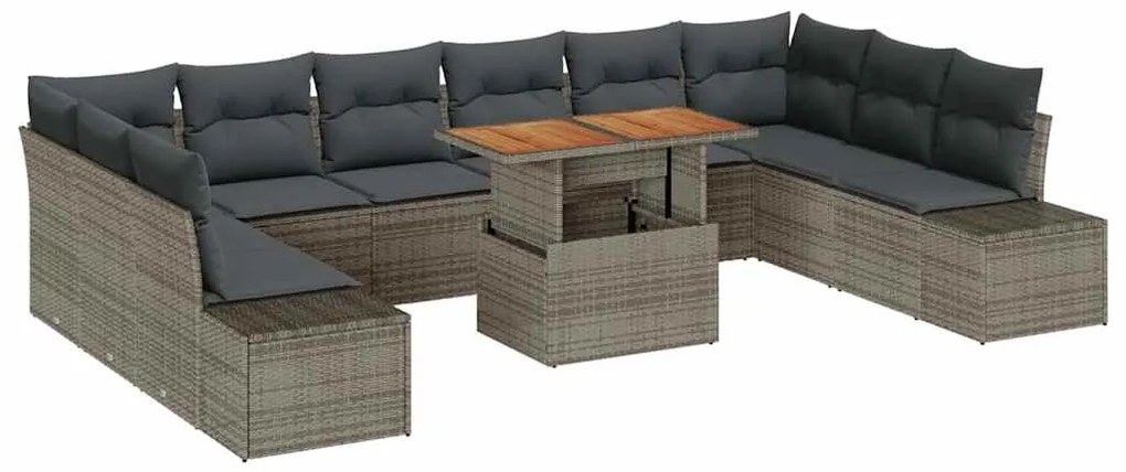 Conjunto de Jantar para Jardim com 11 Peças e Almofadas Cinzas