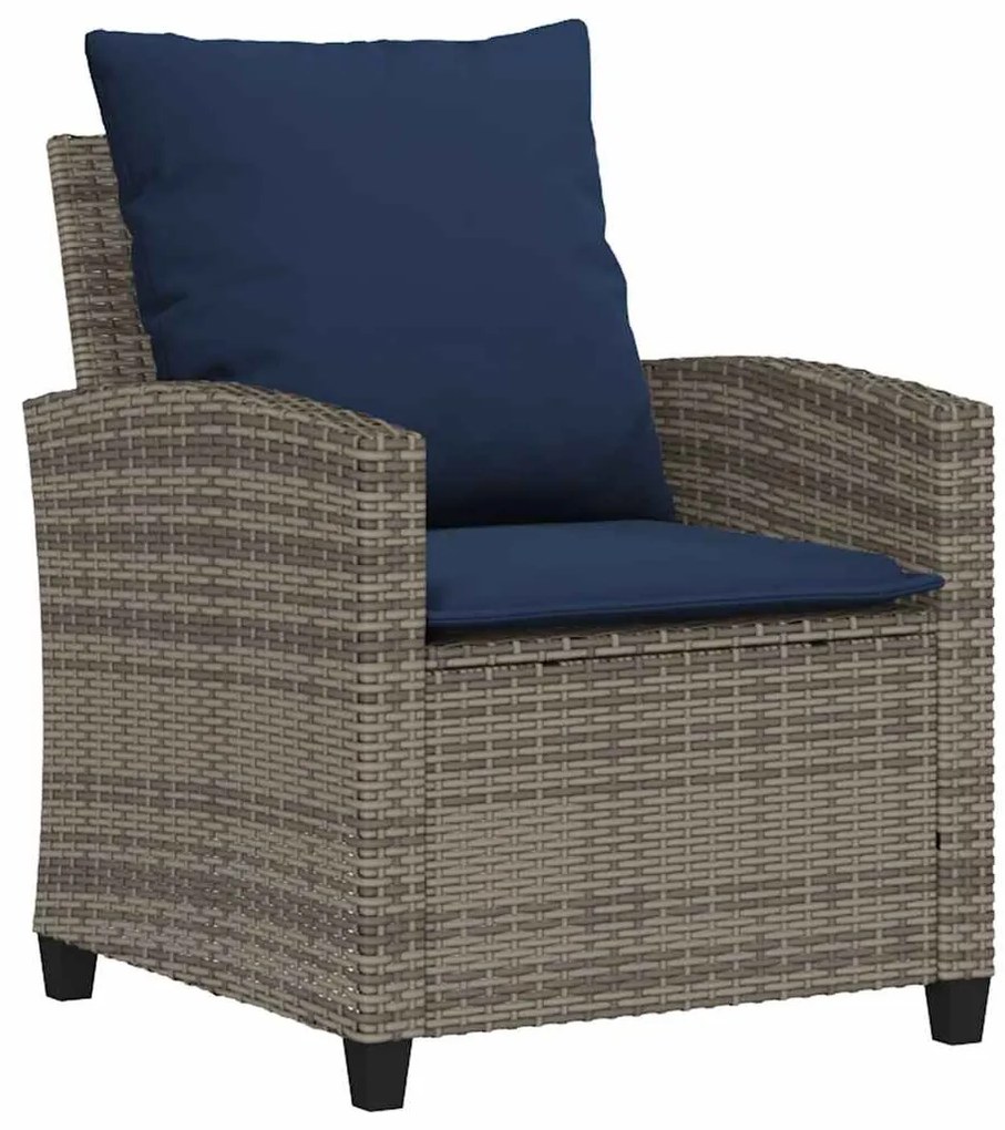 4 pcs conjunto sofás de jardim c/ almofadões vime PE cinzento