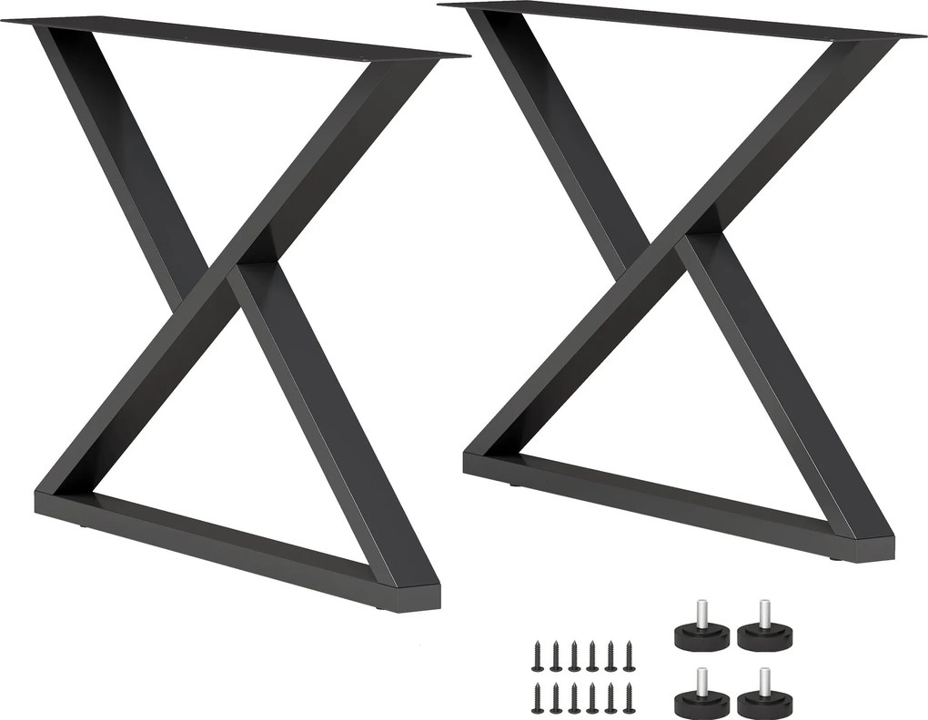 Pés de mesa em aço, 60 x 43 cm (TAMPO NÃO INCLUIDO), conjunto de 2 pés de secretária em forma de X com patins ajustáveis e parafusos, preto