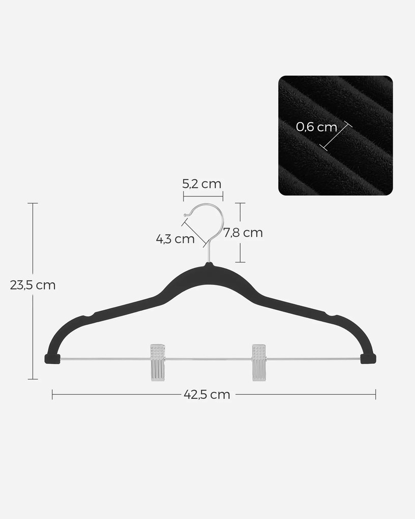 Conjunto de 20 Cabides de veludo, economizam espaço, pretos