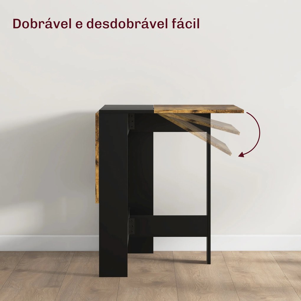 Mesa Dobrável de Jantar e Cozinha (CADEIRAS NÃO INCLUIDAS) com Abas Rebatíveis para Espaços Pequenos 103x76x73,5 cm Preto e Castanho Rústico