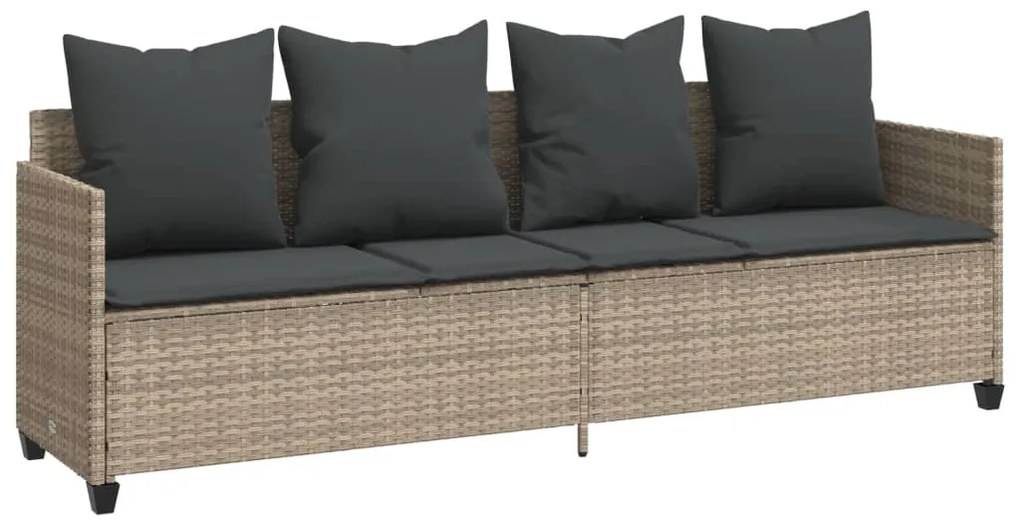 5 pcs conj. sofás jardim c/ almofadões vime PE cinzento-claro