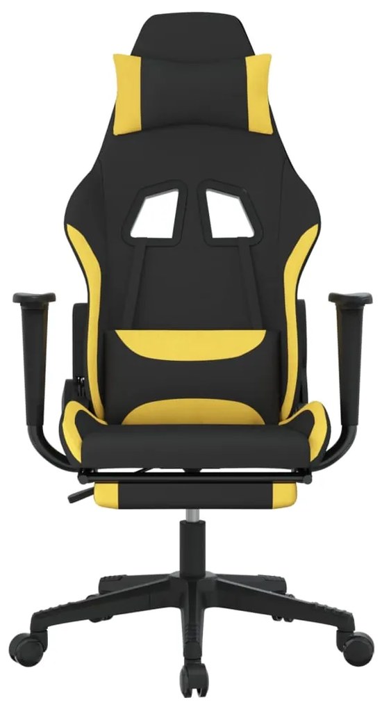 Cadeira Gaming Reclinável com Apoio de Pés em Tecido - Preto/Amarelo -