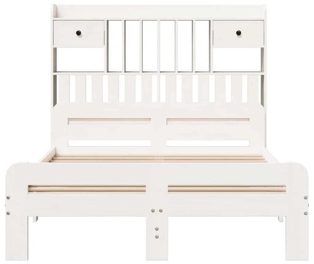 Cama com estante sem colchão 135x190 cm pinho maciço branco