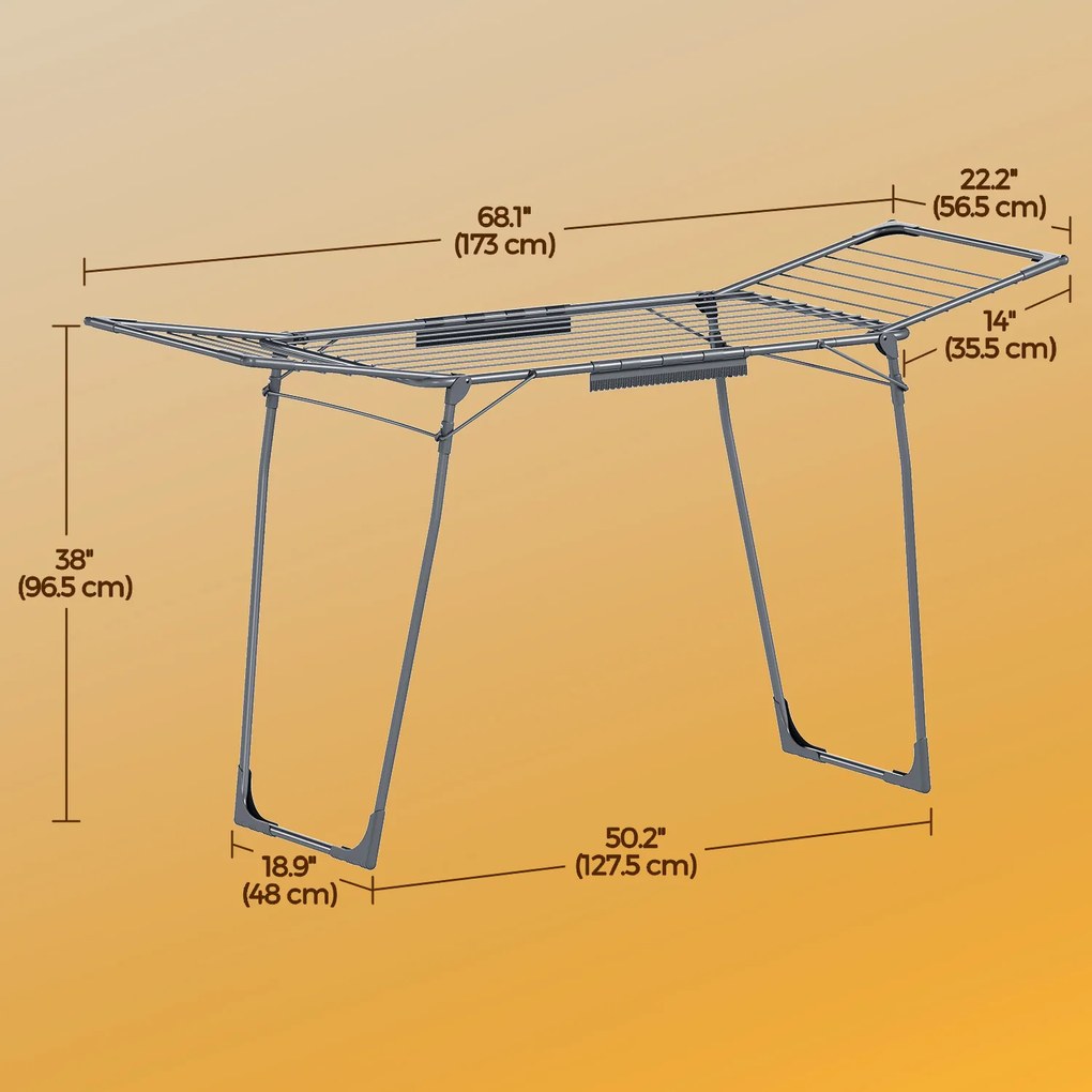 Estendal para roupa dobrável 56,5 x 173 x 96,5 cm cinzento
