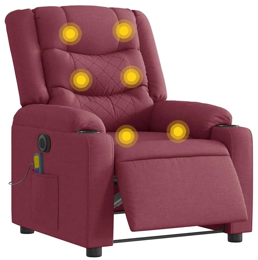 Poltrona reclinável de massagens elétrica tecido vermelho tinto