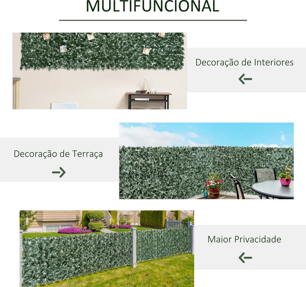 Vedação Artificial em Rolo 2,4x1 m Vedação de Privacidade para Balcão Jardim Exterior Planta Decorativa de Parede PE Verde