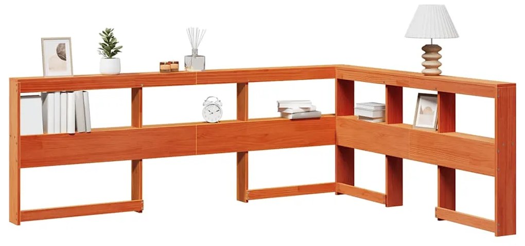 vidaXL Estante cabeceira forma de L 140 cm pinho maciço castanho-mel
