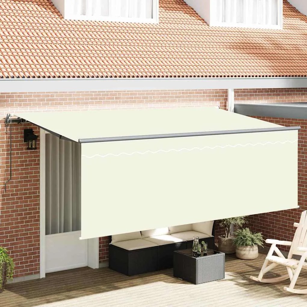 vidaXL Toldo com Cortina Creme 350 x 200 x 120 cm Tecido, Metal