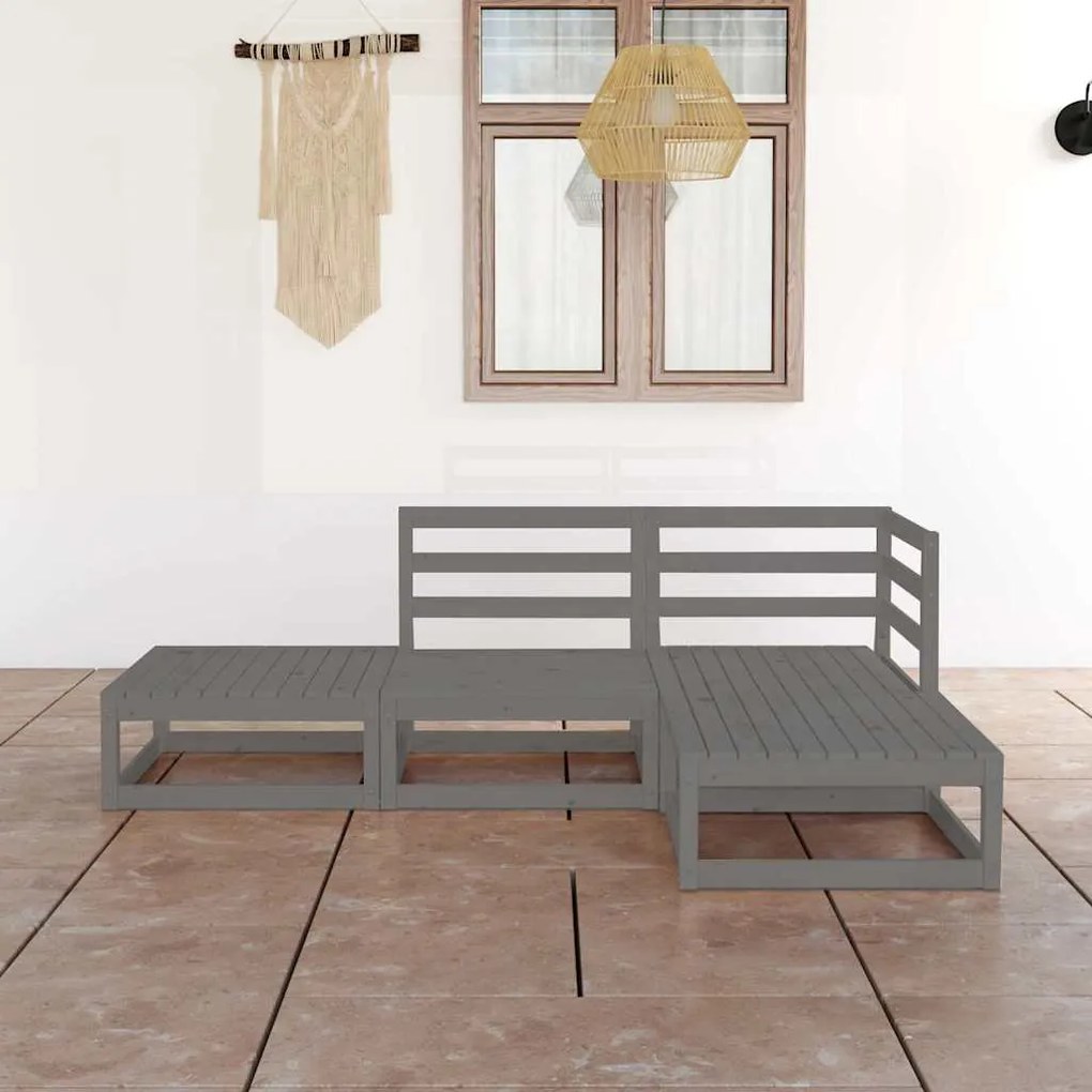vidaXL 4 pcs conjunto lounge de jardim pinho maciço cinzento