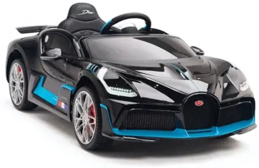 Bugatti Divo Carro elétrico para crianças 12v, módulo de música, assento de couro, pneus de borracha EVA Preto