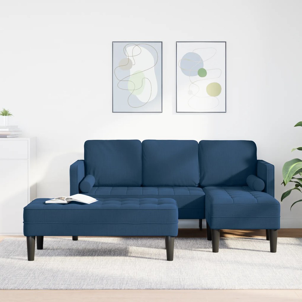 vidaXL Conjunto de Sofá de 2 Peças com Almofadas em Tecido Azul