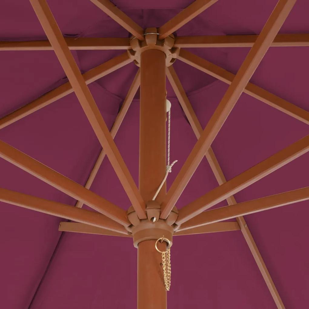Guarda-sol de exterior mastro de madeira 300 cm vermelho bordô
