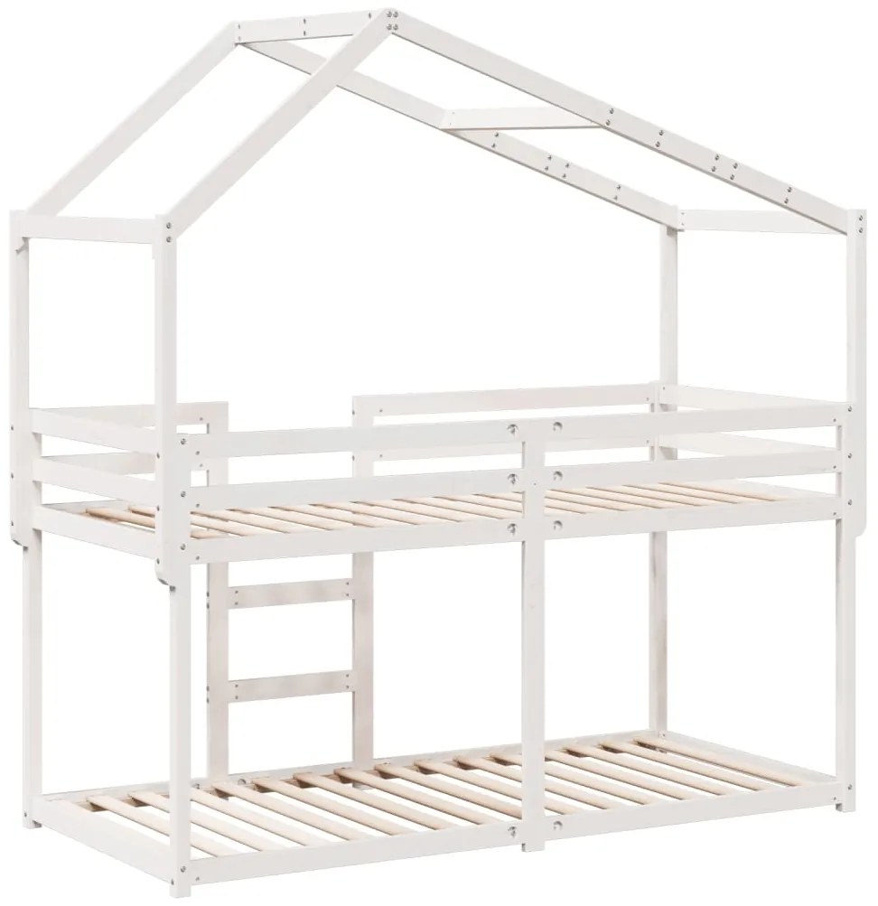 Beliche com telhado 90x190 cm madeira de pinho maciça branco
