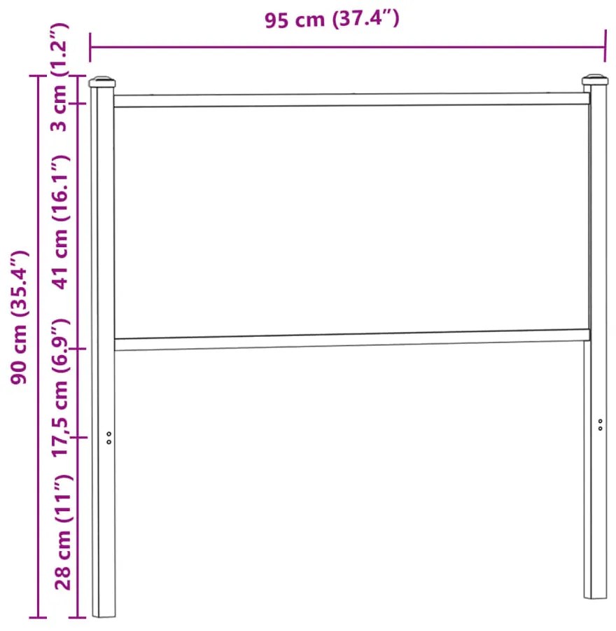 Cabeceira de cama 90cm derivados de madeira/aço carvalho sonoma