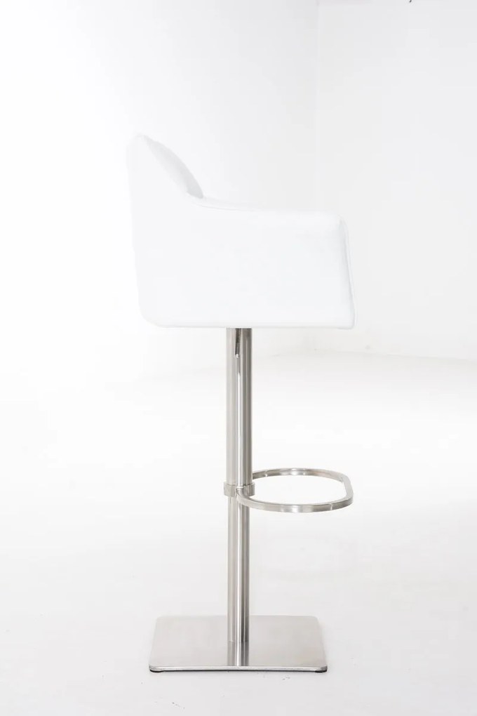 Banco de bar Damaso em couro sintético e estrutura prateada 64 x 88-113 x 45 cm Branco