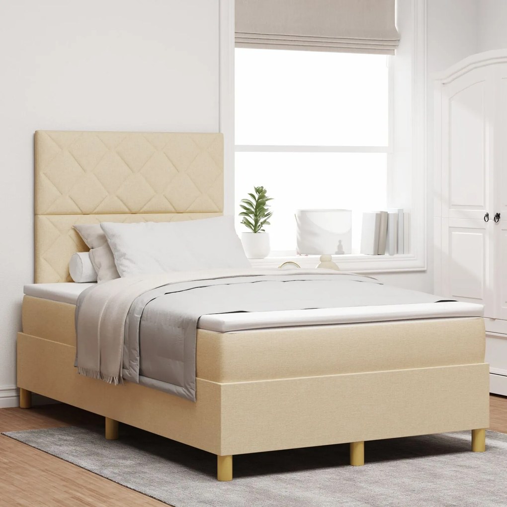 Cama Box com Colchão Creme 120x200 cm Tecido