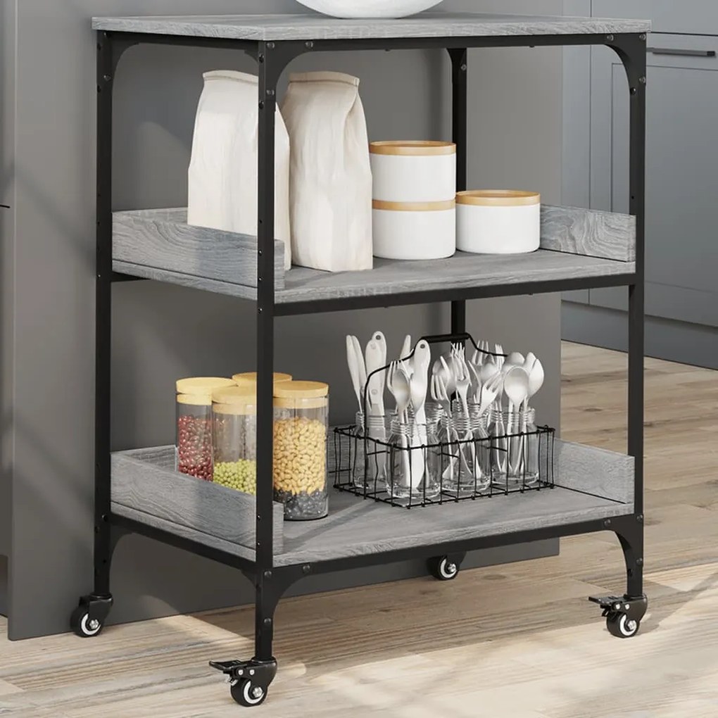 vidaXL Carrinho de cozinha 60x41x80,5cm derivados madeira cinza sonoma